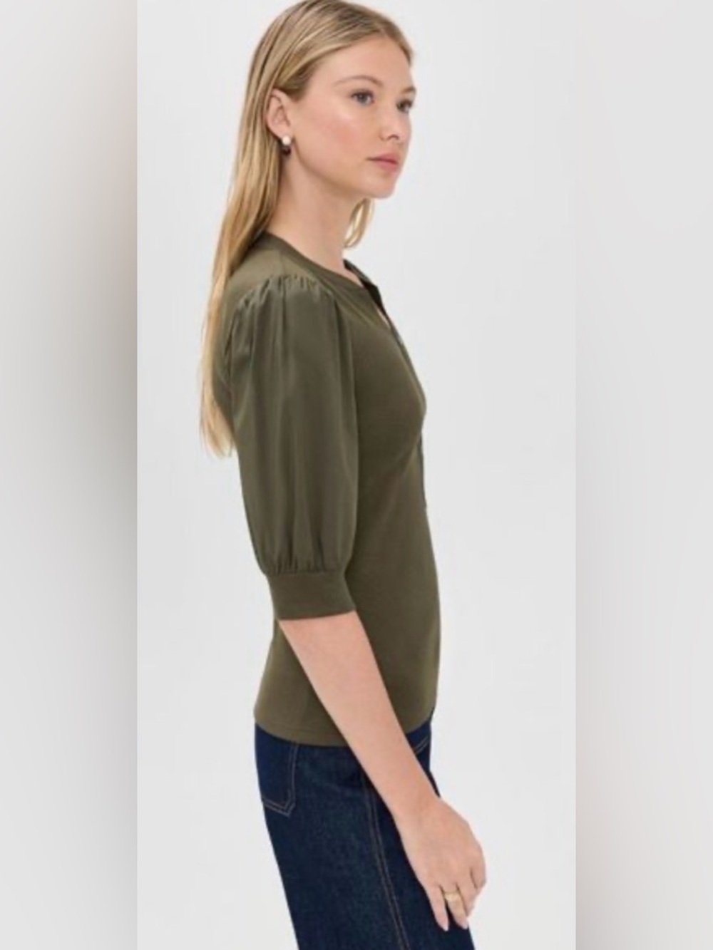 Veronica Beard Coralee Henley Top in Cypress - Picture 4 of 9